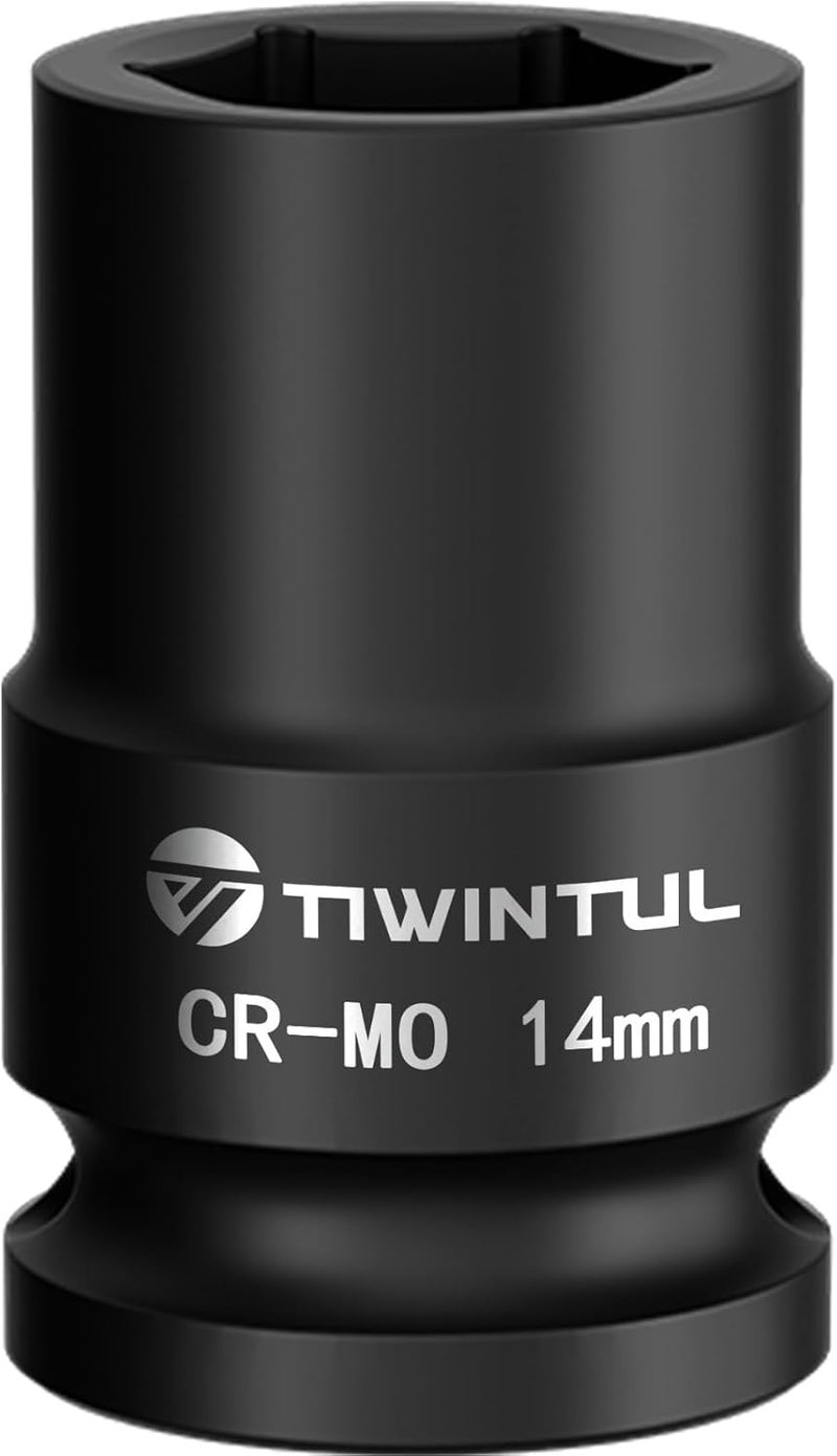 TIWINTUL 14mm Shallow Impact Socket 1/2 Inch Drive, CR-MO Steel Impact Socket, Anti-Rounding 6 Point Design, 1.5” Length, Metric Size, Impact Grade Socket for Automobile and Home Maintenance - Image 1